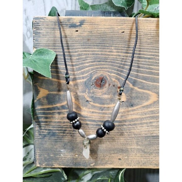 Vintage Quartz Stone Bead Necklace Leather Handmade boho chakra goth witch celic - Picture 1 of 7